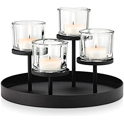 blomus -NERO- Kerzenleuchter aus pulverbeschichtetem Stahl mit Glas, moderner Kerzenhalter...