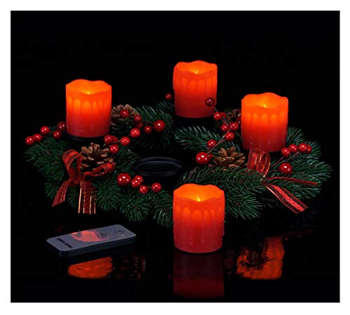 Spetebo Adventskranz mit 4 LED Kerzen und Fernbedienung - roter Weihnachtskranz mit...