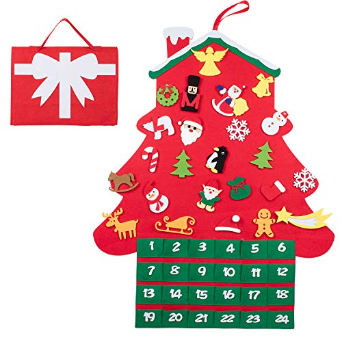 Filz-Weihnachtsbaumkalender zum befüllen mit 24 DIY weihnachtlichen Ornamenten